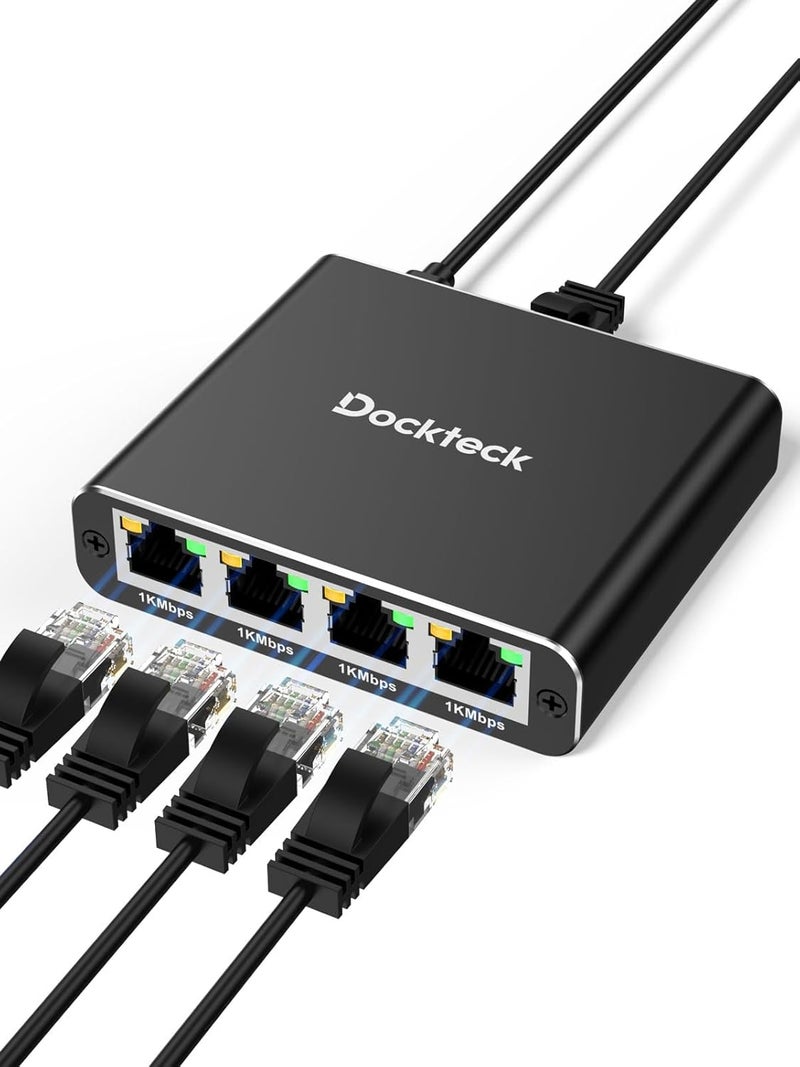 Dockteck Ethernet Splitter 1 to 4 1000Mbps, Internet Cable Splitter 1 in 4 Out High Speed Switch Network Gigabit for LAN RJ45 Port Router Switch Work with Cat5/5e/6/7/8 Cable - Image 1